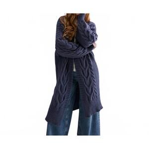 NEW CARA & THE SKY alex cable maxi cardigan sweater in denim blue